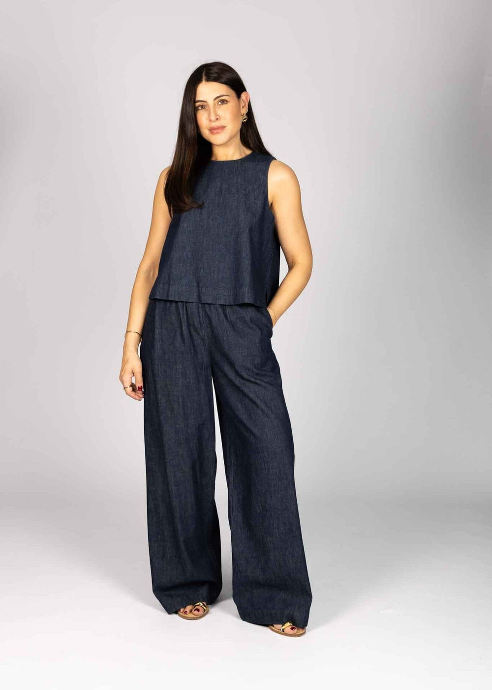 WIDE LEG TROUSER - CHAMBRAY